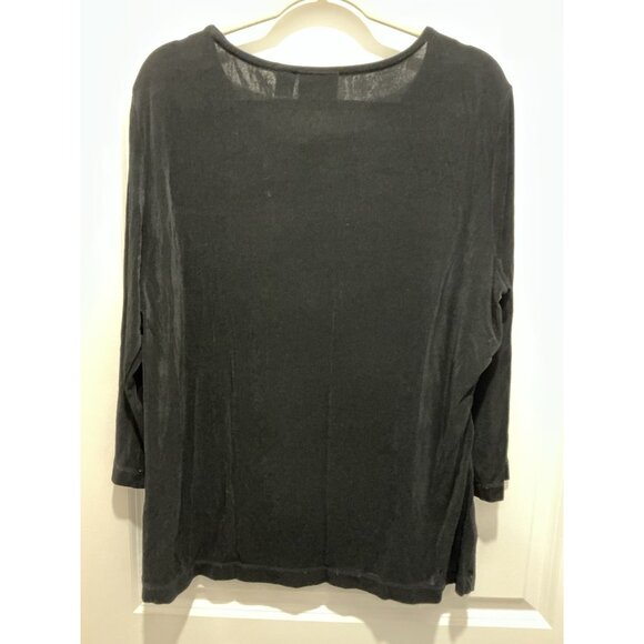 Chicos Travelers Blouse Size 3 (XL) Black Cascading Ruffles Front 1/2 Sleeve - Picture 4 of 5